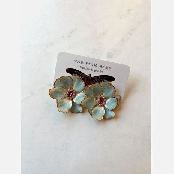 NWT Anthropologie The Pink Reef Handpainted Earrings Hawaiian Blue - Picture 6 of 8